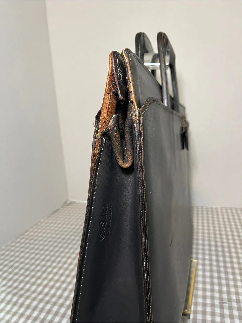 Vintage Schlesinger Brothers Black Leather Briefcase / Portfolio 1970's-80's